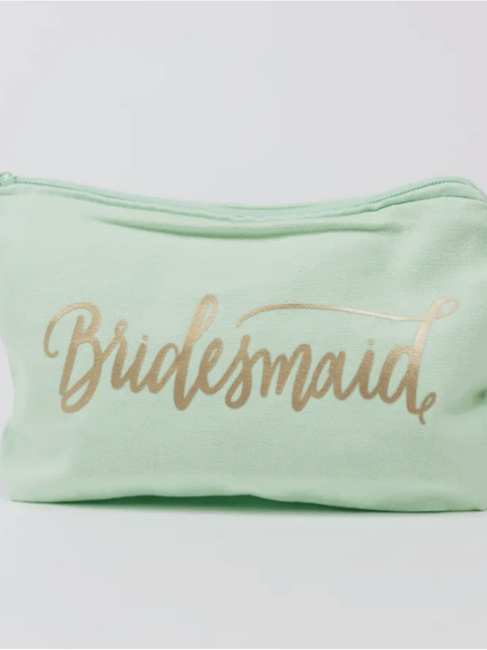 Bridesmaid Cosmetic Pouch - Mint with Gold Script